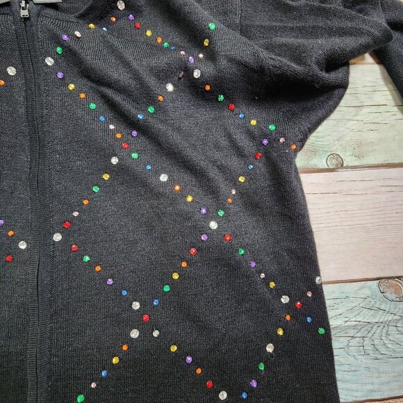 Erika Womens 2 Piece Set Medium Top Large Zip Cardigan Rhinestone Accents - Picture 8 of 10